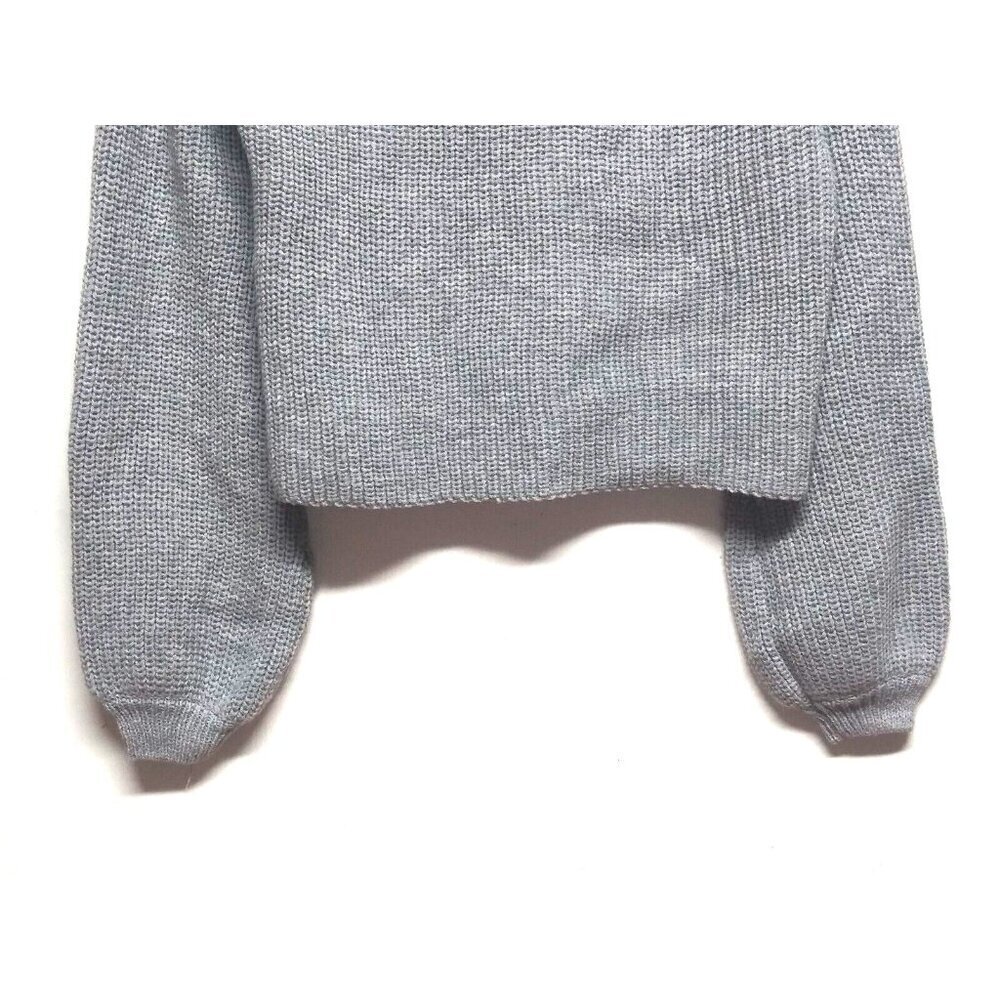 NWOT Womens Cropped cowlneck Sweater Lantern Sleeve Sz L Knit Pullover Gray NEW - Picture 5 of 9